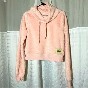 Hollister Cropped Hooded Sweatshirt Hoodie Blush Pink Fleece Women's Size Small